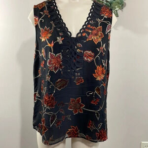 NWT Daniel Rainn Lesley Burnout Velvet Textured Sleeveless Floral Blouse S